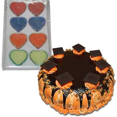 "Chocolate cake - 1kg, Heart shape candle set (Express Delivery) - Click here to View more details about this Product